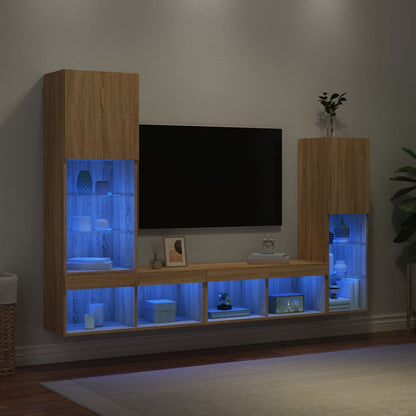 vidaXL 4 Piece TV Wall Units with LED Sonoma Oak Engineered Wood 1
