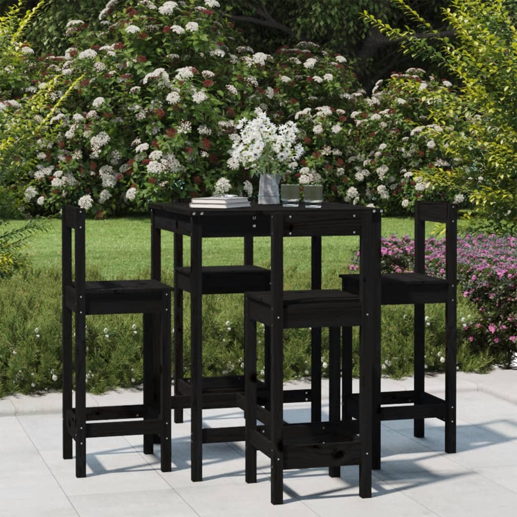 vidaXL 5 Piece Garden Bar Set Black Solid Wood Pine 1