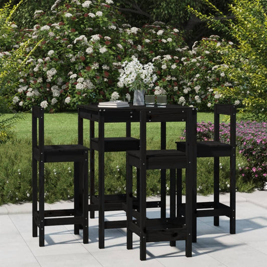 vidaXL 5 Piece Garden Bar Set Black Solid Wood Pine 1