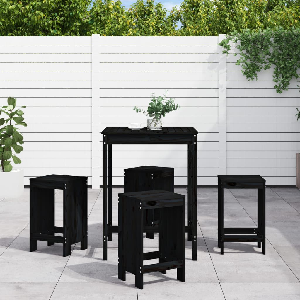 vidaXL 5 Piece Garden Bar Set Black Solid Wood Pine 1