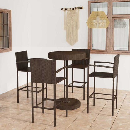 vidaXL 5 Piece Garden Bar Set Poly Rattan Brown 1