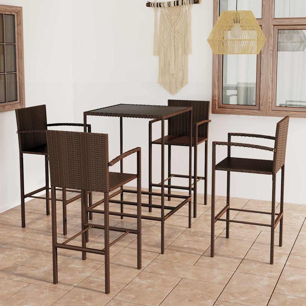 vidaXL 5 Piece Garden Bar Set Poly Rattan Brown 1