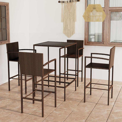 vidaXL 5 Piece Garden Bar Set Poly Rattan Brown 1