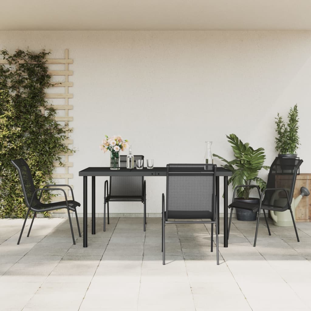 vidaXL 5 Piece Garden Dining Set Black Steel and Textilene 1