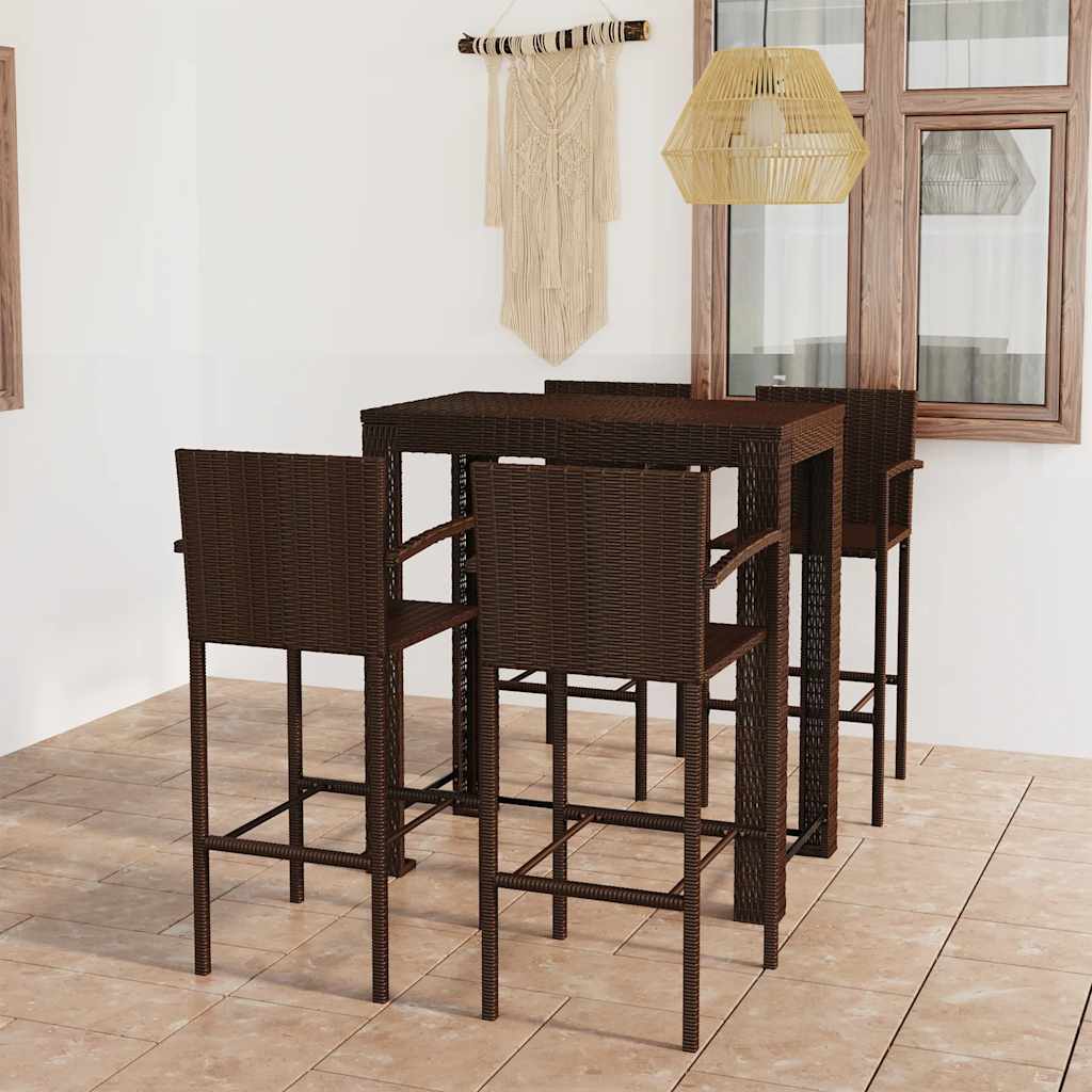vidaXL 5 Piece Outdoor Bar Set with Armrest Poly Rattan Brown 1