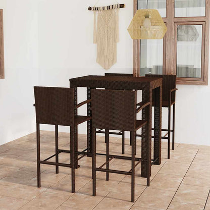 vidaXL 5 Piece Outdoor Bar Set with Armrest Poly Rattan Brown 1
