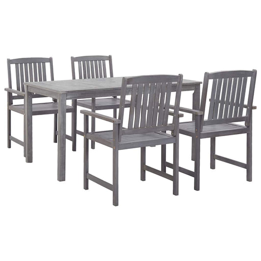 vidaXL 5 Piece Outdoor Dining Set Grey Solid Acacia Wood 1