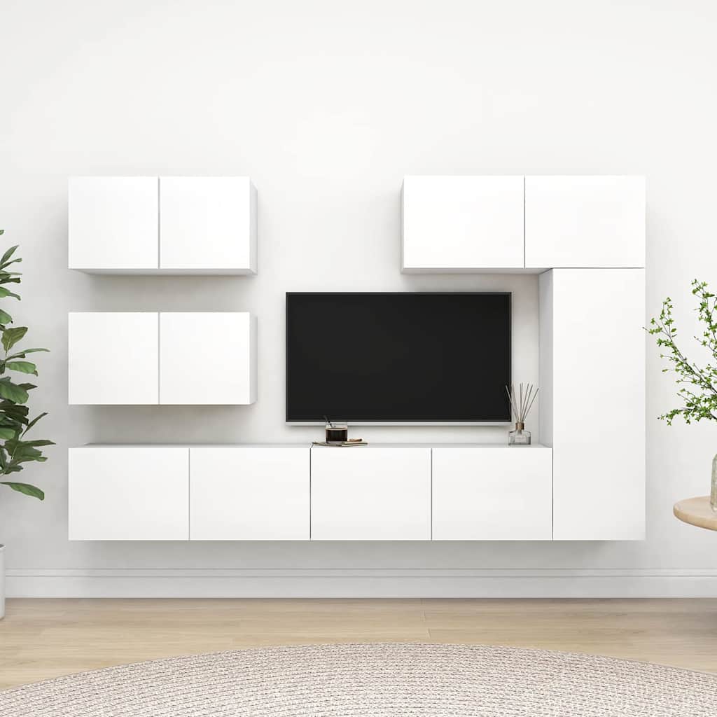 vidaXL 6 Piece TV Cabinet Set White Engineered Wood 1