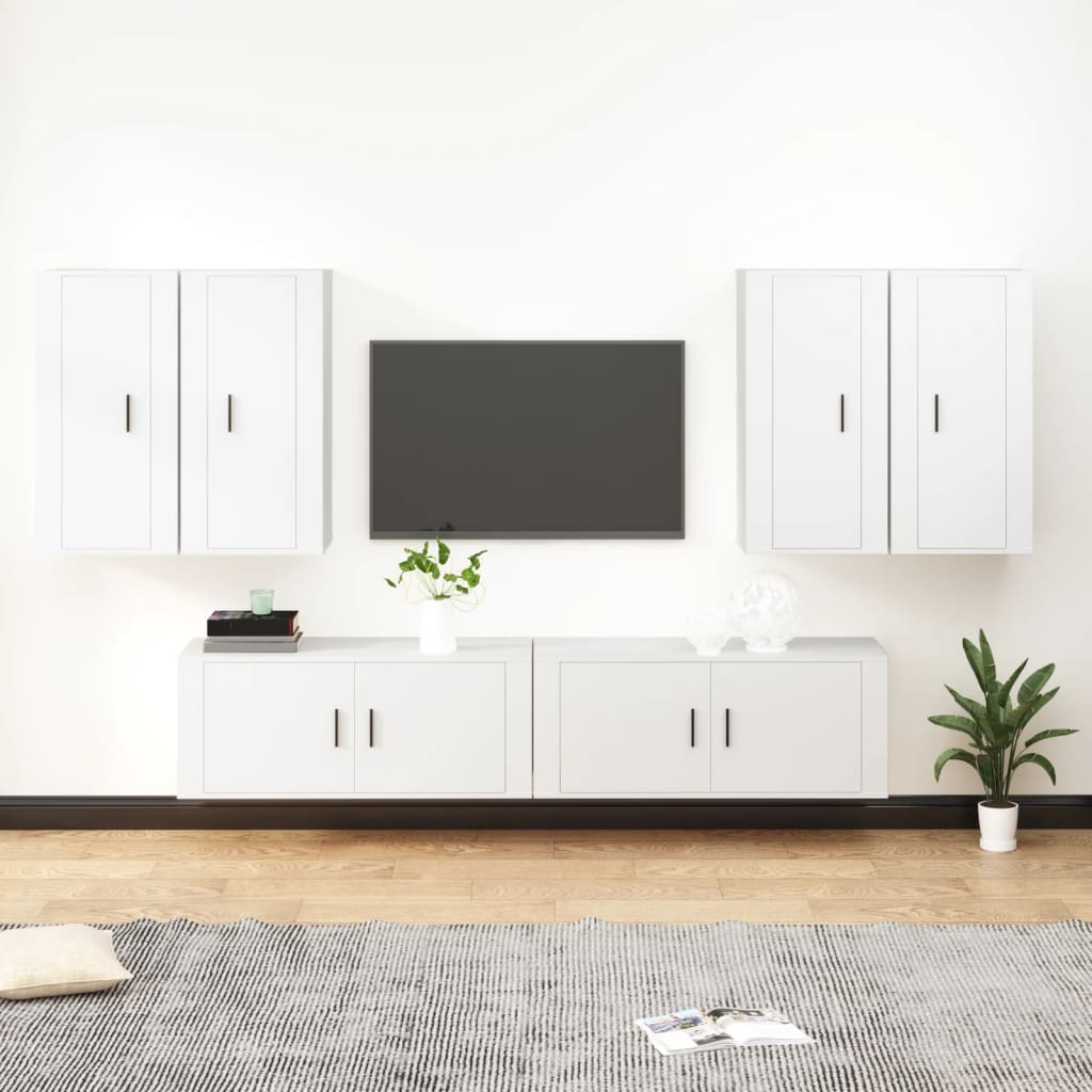 vidaXL 6 Piece TV Cabinet Set White Engineered Wood 1