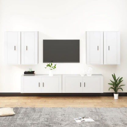 vidaXL 6 Piece TV Cabinet Set White Engineered Wood 1