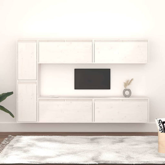 vidaXL 6 Piece TV Cabinet Set White Solid Wood Pine 1