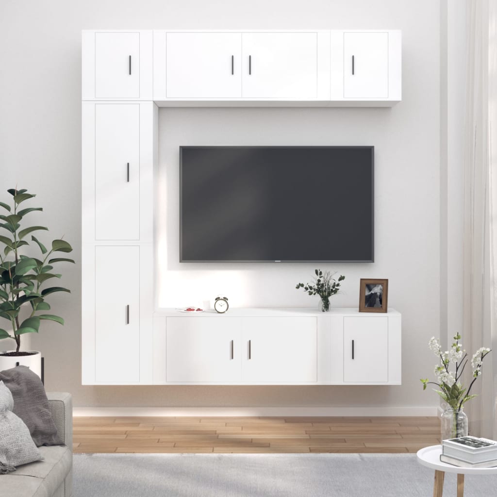 vidaXL 7 Piece TV Cabinet Set White Engineered Wood 1