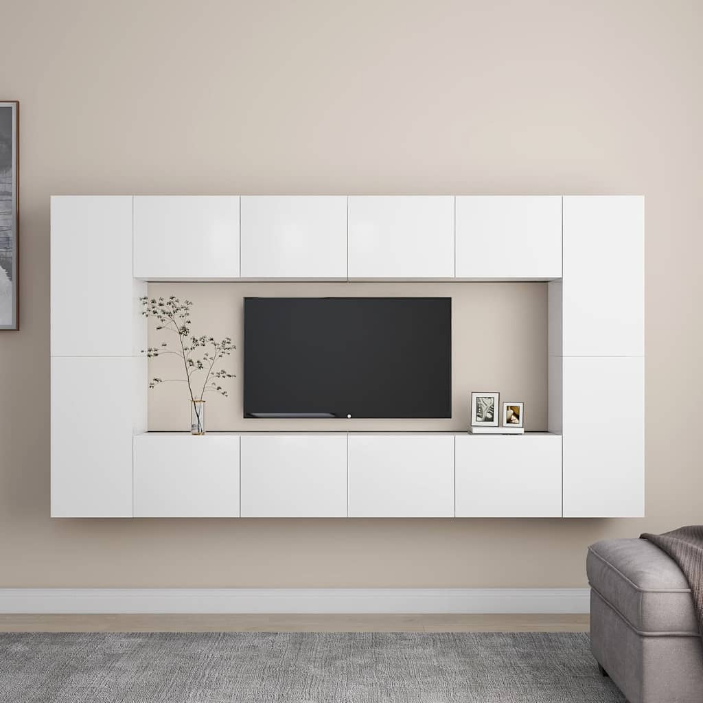 vidaXL 8 Piece TV Cabinet Set White Engineered Wood 1