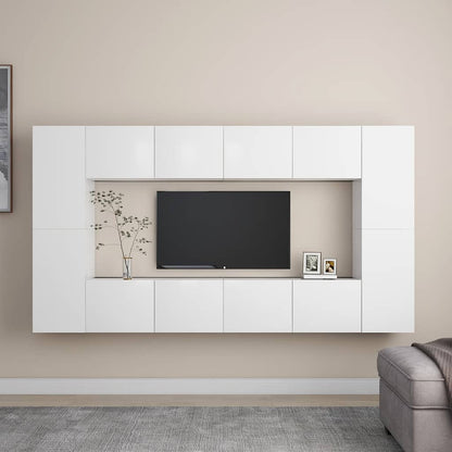 vidaXL 8 Piece TV Cabinet Set White Engineered Wood 1