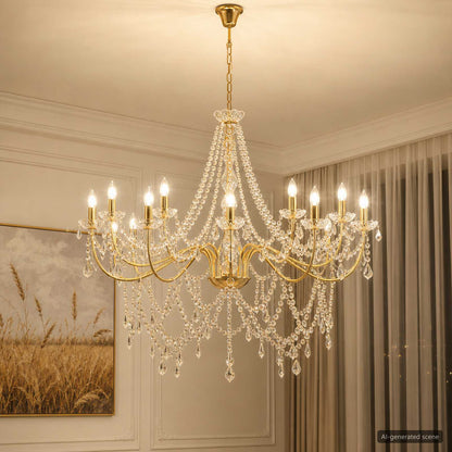 vidaXL Adjustable Chandelier with Beads E14 Metal and Acrylic Gold 1
