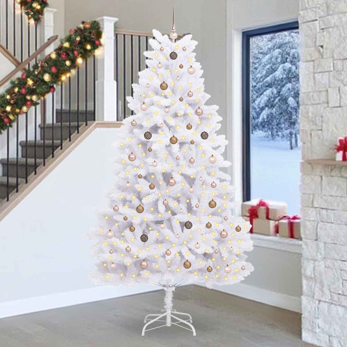 vidaXL Artificial Christmas Tree 270 cm PVC and Steel White 1