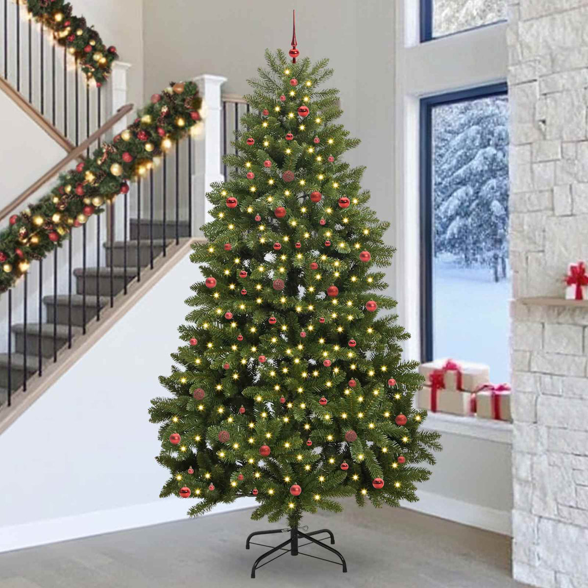 vidaXL Artificial Christmas Tree 300 cm 300 LEDs Warm White Green 1