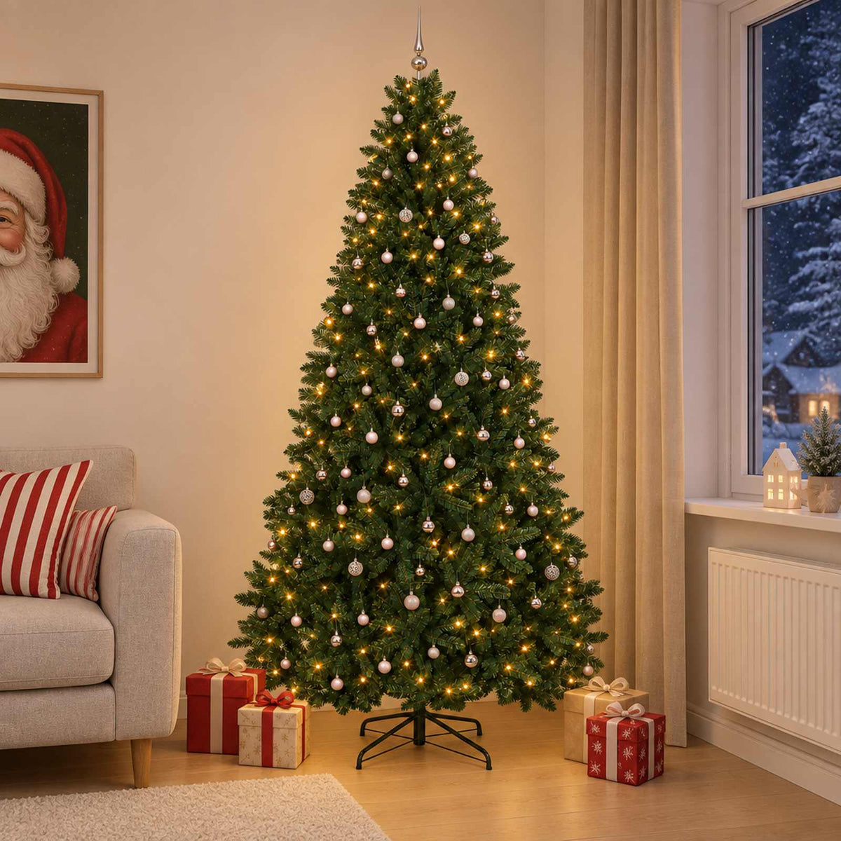 vidaXL Artificial Christmas Tree Dark Green with Bauble 270 cm 1
