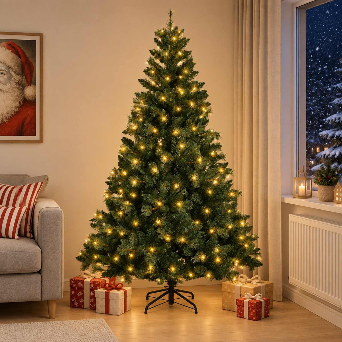 vidaXL Artificial Hinged Christmas Tree 240 cm 300 LEDs Warm White 1