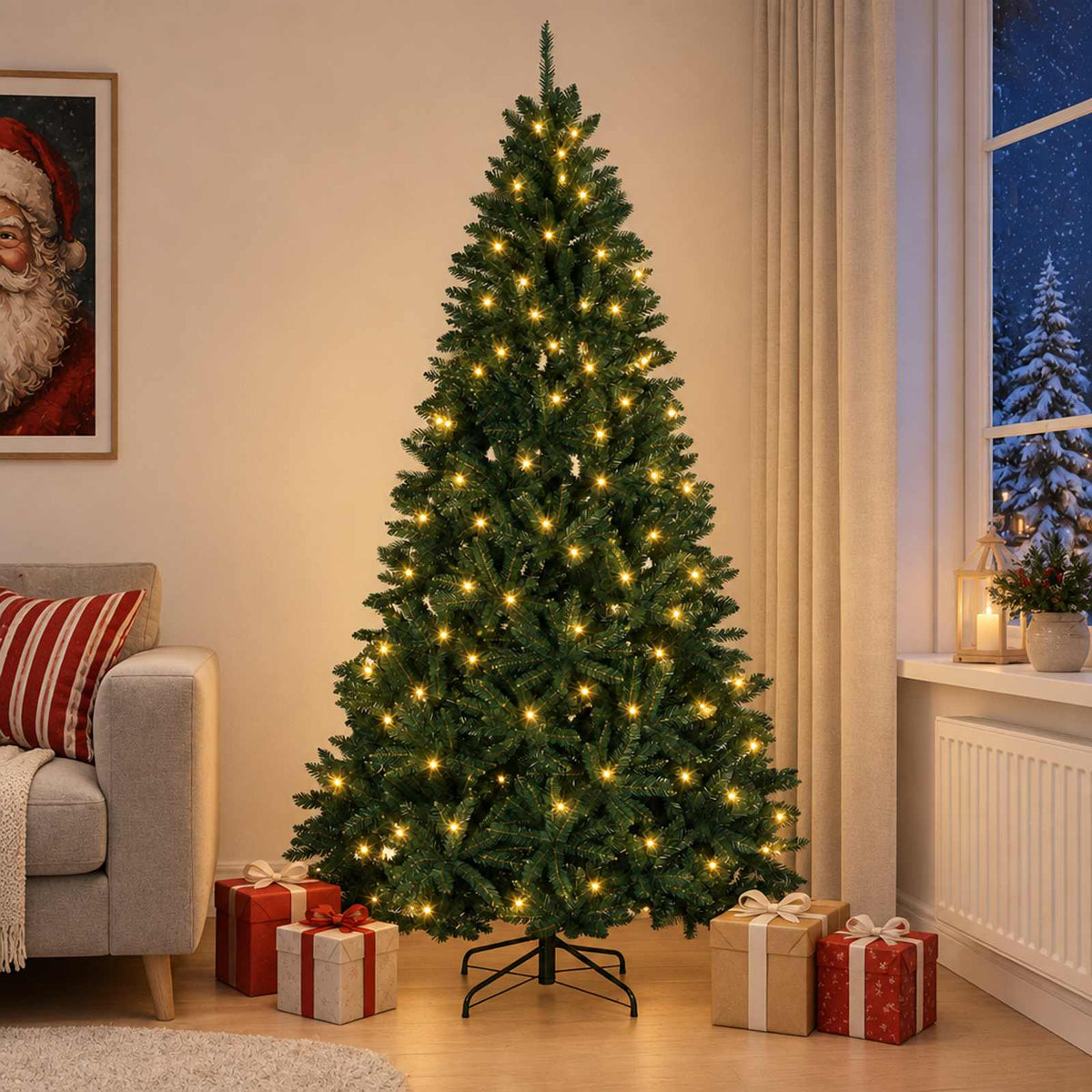 vidaXL Artificial Hinged Christmas Tree Dark Green 270 cm 600 LEDs 1