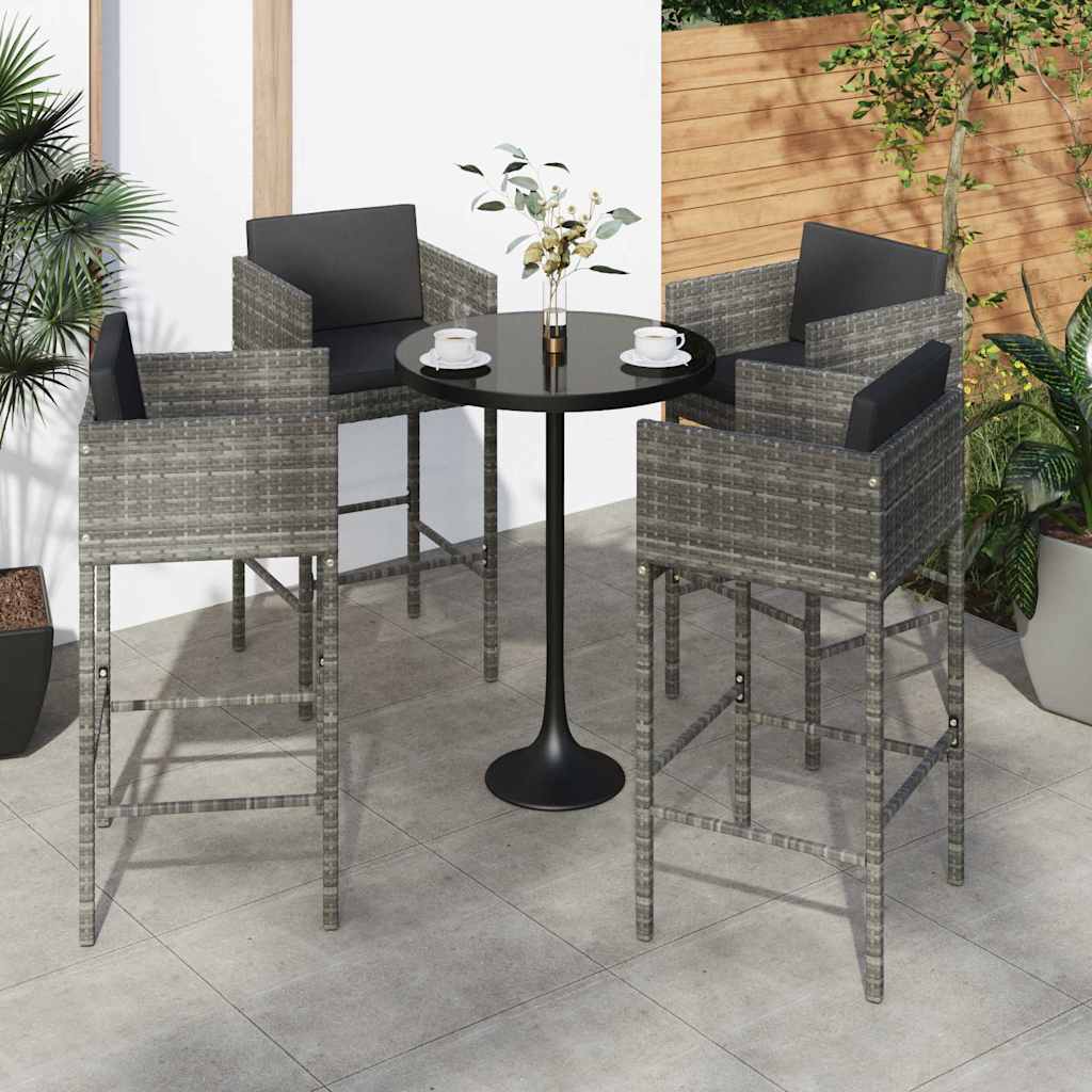 vidaXL Bar Stools 4 pcs with Cushions Grey Poly Rattan 1