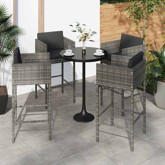 vidaXL Bar Stools 4 pcs with Cushions Grey Poly Rattan 1