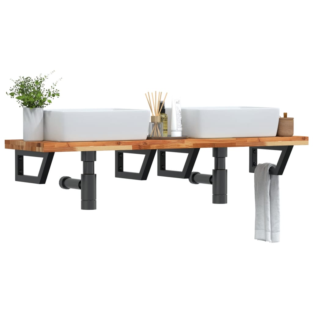 vidaXL Basin Shelf Wall Mounted Steel and Solid Wood Acacia 1
