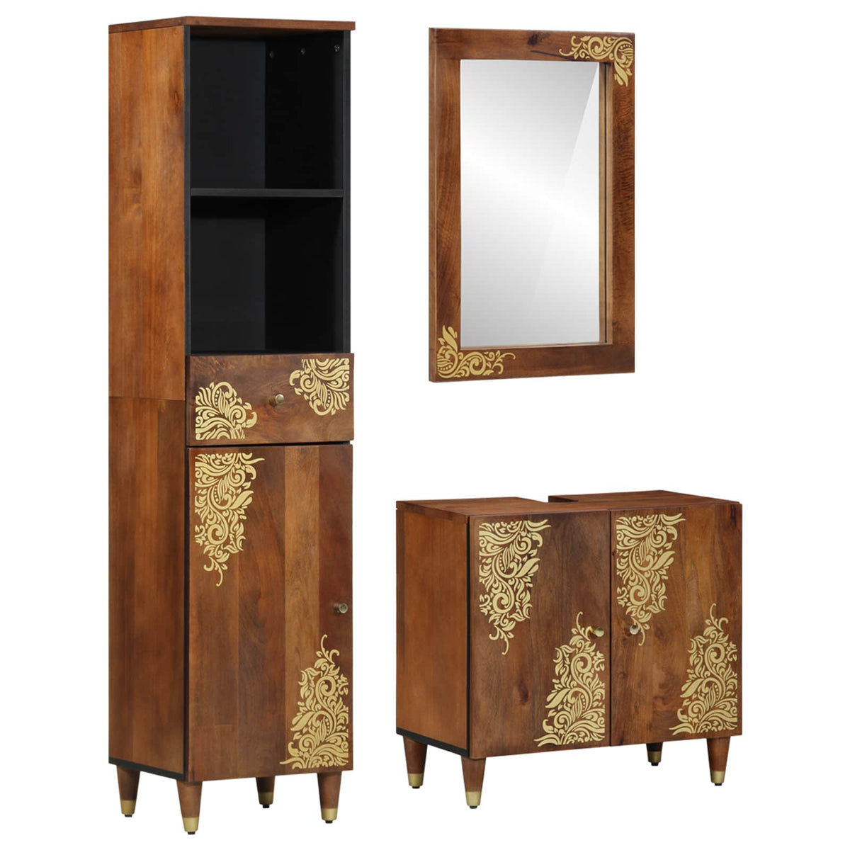 vidaXL Bathroom Cabinet Set 3 pcs Honey Brown Solid Mango Wood 1