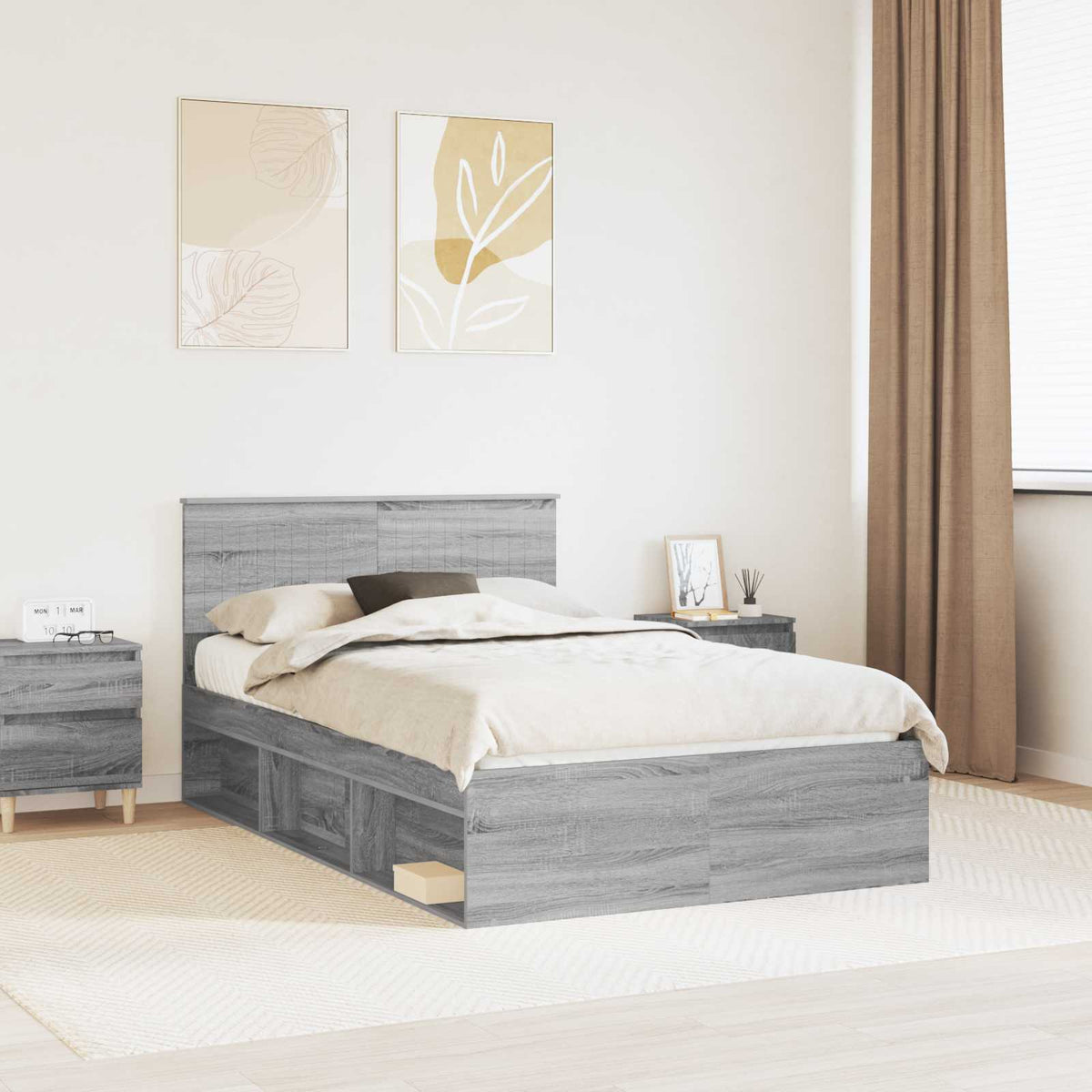 vidaXL Bed Frame Grey Sonoma 120 x 190 cm Solid Pine Wood 1