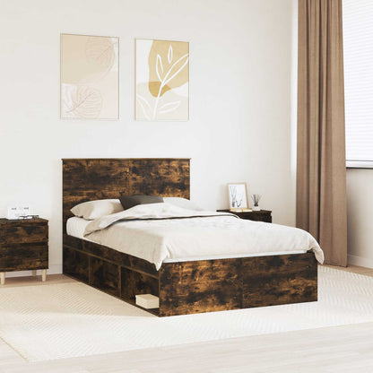 vidaXL Bed Frame Smoked Oak 120 x 190 cm Solid Pine Wood 1