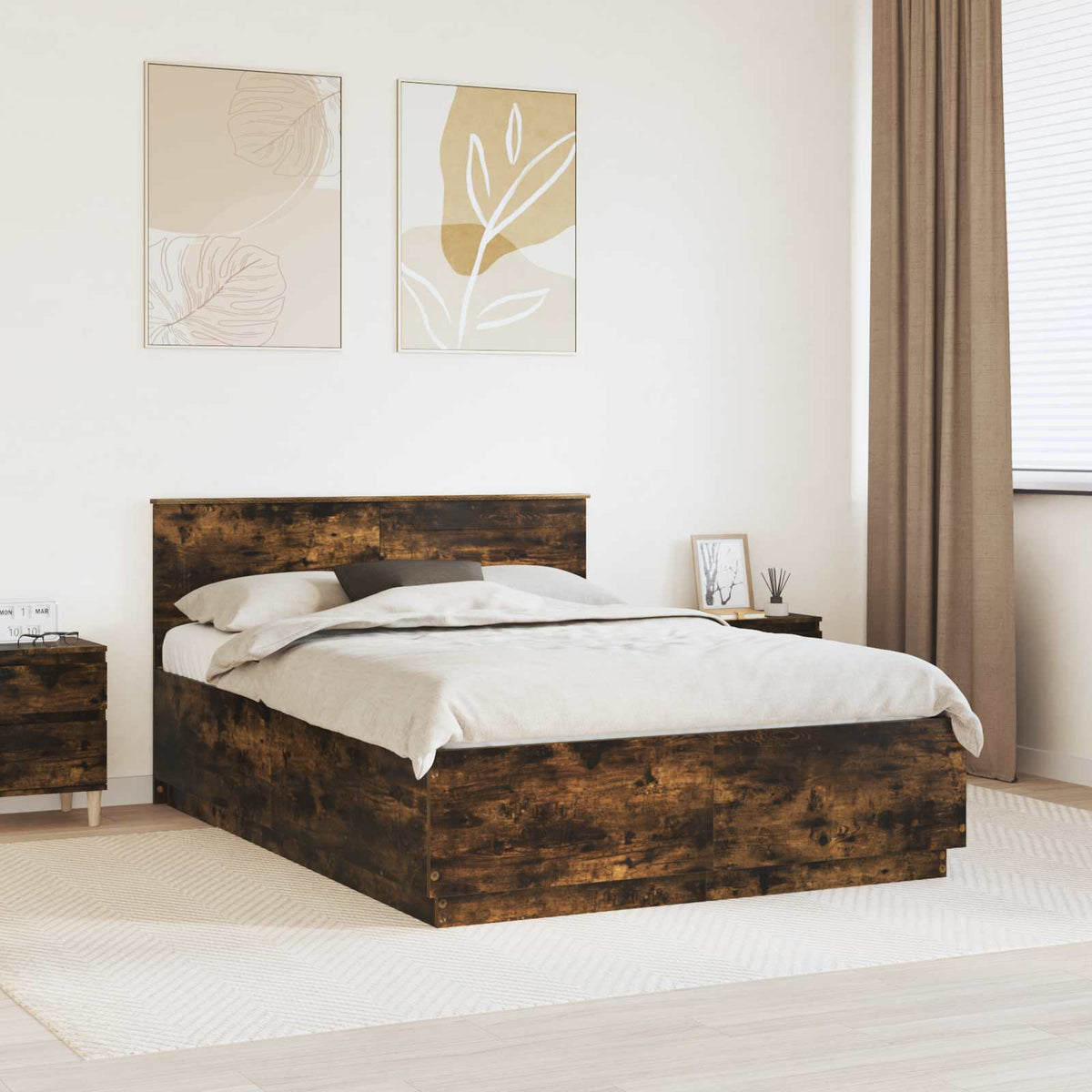 vidaXL Bed Frame Smoked Oak 140 x 200 cm Engineered Wood 1