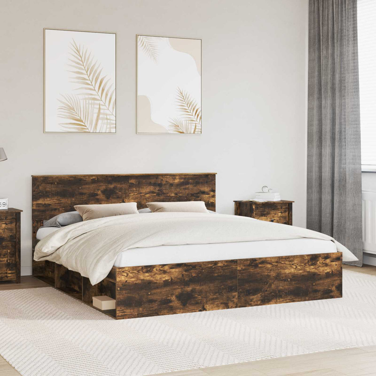 vidaXL Bed Frame Smoked Oak 180 x 200 cm Solid Pine Wood 1