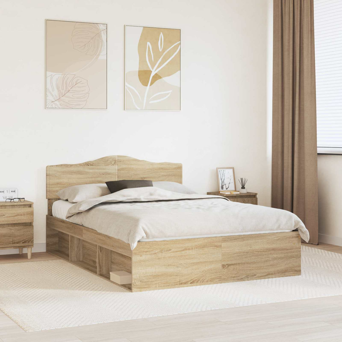 vidaXL Bed Frame Sonoma Oak 150 x 200 cm Solid Pine Wood 1