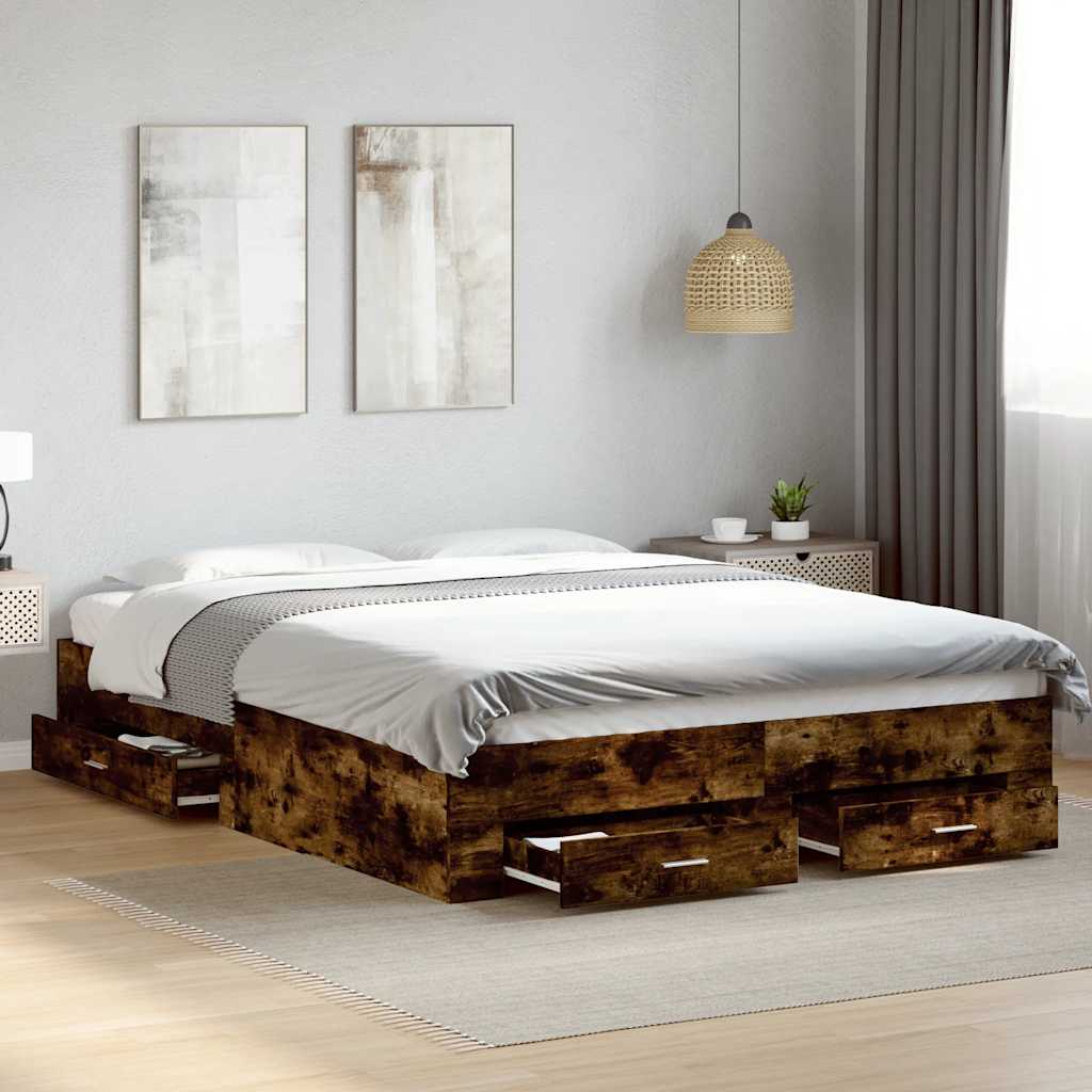 vidaXL Bed Frame with Drawers without Mattress Smoked Oak 150x200 cm 1