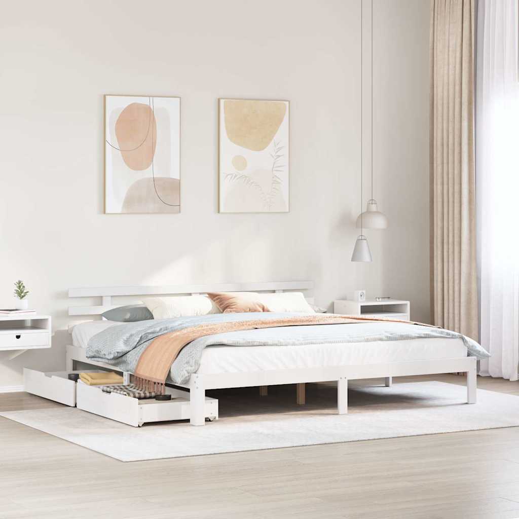 vidaXL Bed Frame with Drawers without Mattress White 180x200 cm 1