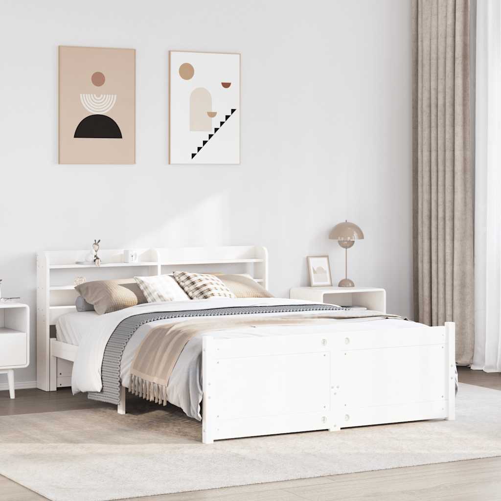 vidaXL Bed Frame with Headboard without Mattress White 140x190 cm 1