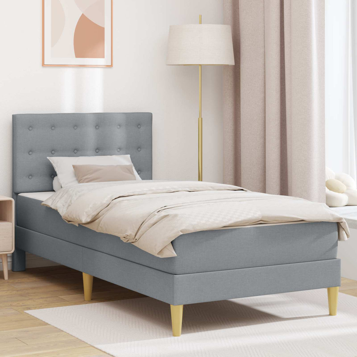 vidaXL Bed Frame with Mattress Light Grey 90 x 190 cm Fabric 1