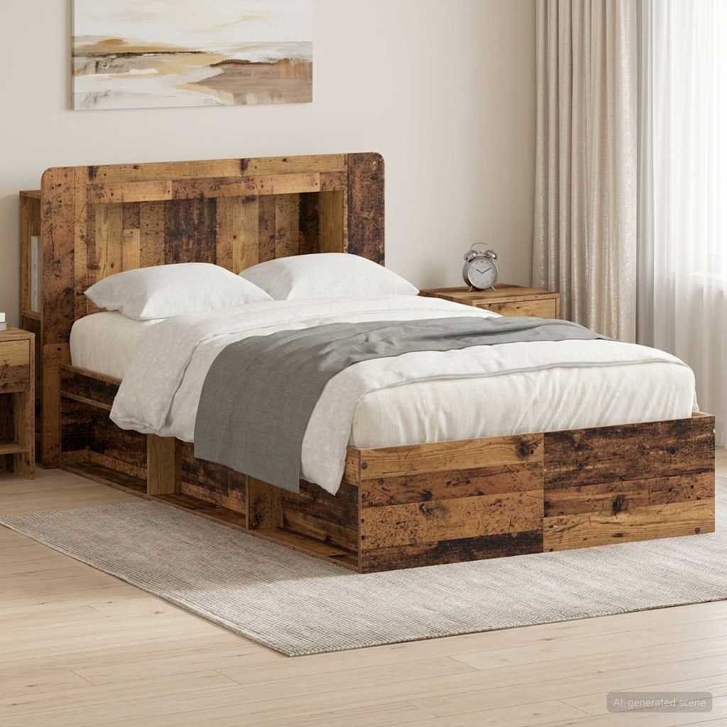 vidaXL Bed Frame with Storage Old Wood 120 x 190 cm Engineered Wood 1