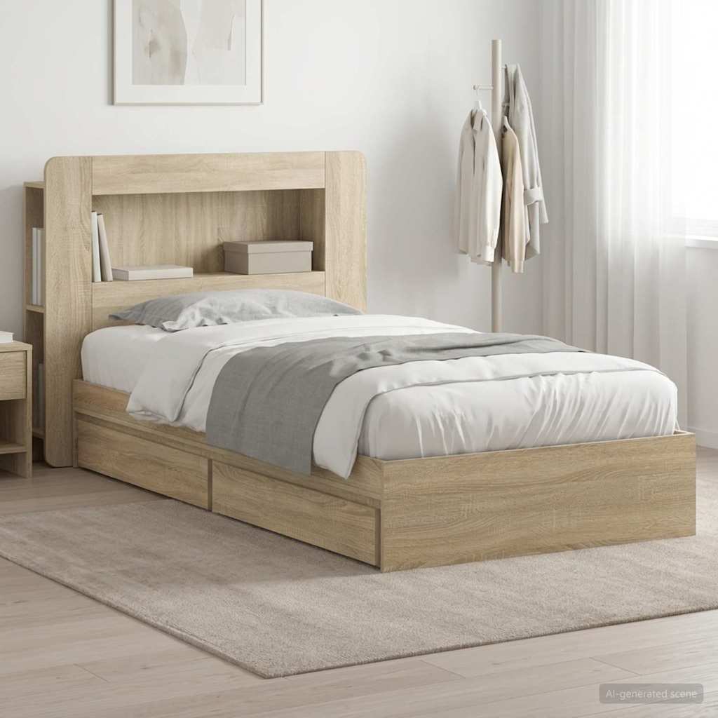 vidaXL Bed Frame with Storage Sonoma Oak 100 x 200 cm Engineered Wood 1