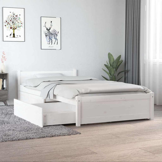 vidaXL Bed Frame without Mattress with Drawers White Single 1