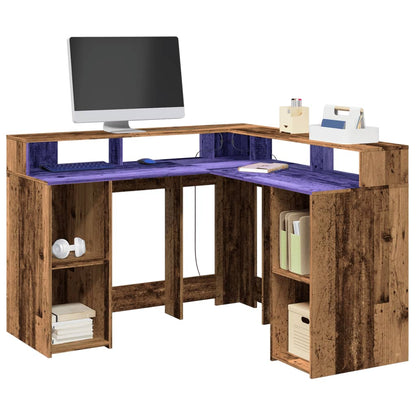 vidaXL Desk with LED Lights Old Wood 130x130x91 cm Engineered Wood 1