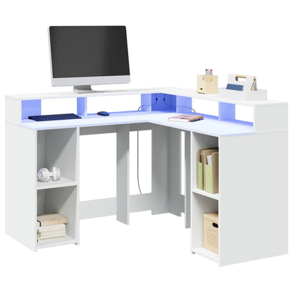 vidaXL Desk with LED Lights White 130x130x91 cm Engineered Wood 1