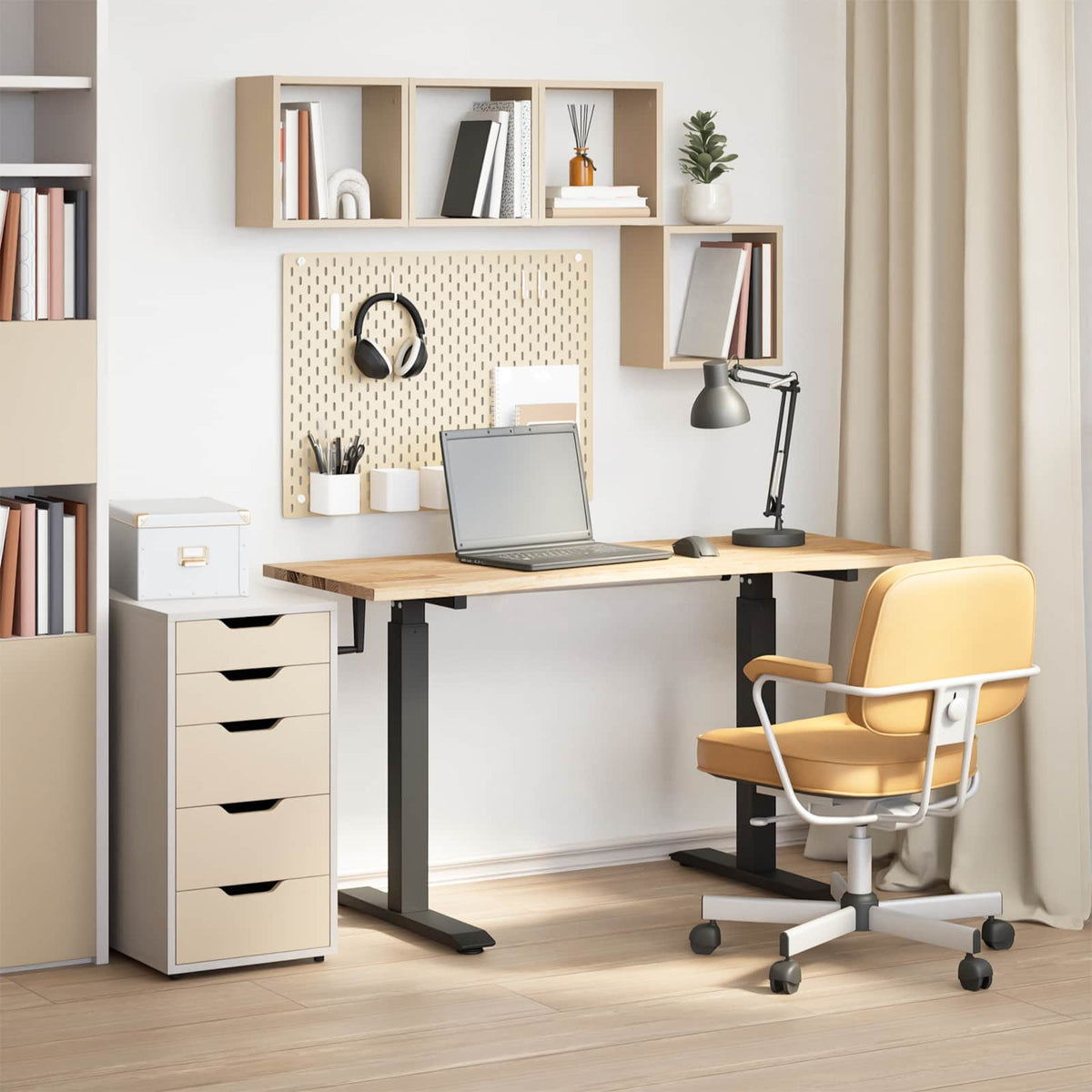 vidaXL Desk with Storage Black and Natural 140 x 60 cm Solid Oak Wood 1