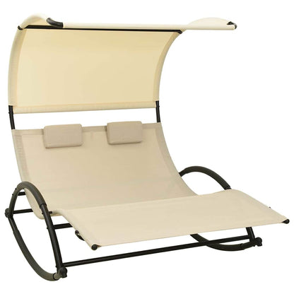 310548 vidaXL Double Sun Lounger with Canopy Textilene Cream 1