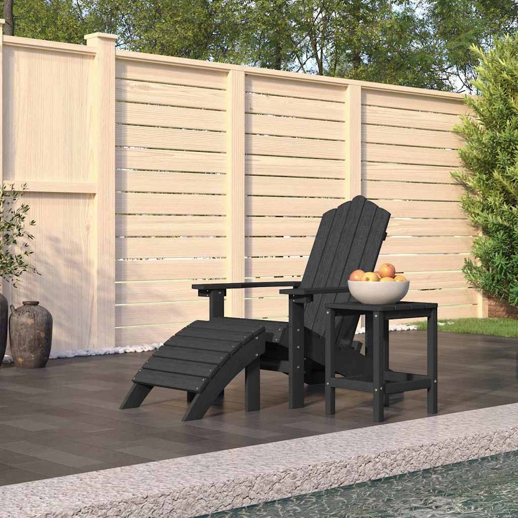 vidaXL Garden Adirondack Chair with Footstool & Table HDPE Anthracite 1