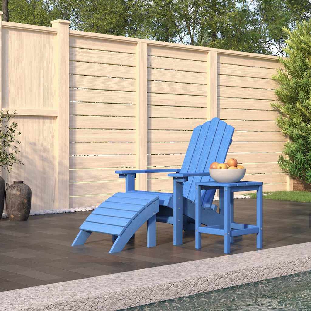 vidaXL Garden Adirondack Chair with Footstool & Table HDPE Aqua Blue 1