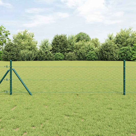 vidaXL Hexagonal Fence Ground Fix 100 x 0.8 m PVC-Coated Steel Green 1