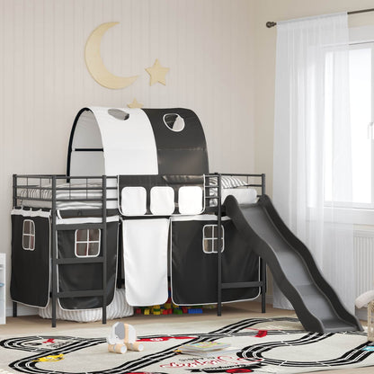 vidaXL Kids'Bunk Bed Frame with Curtains Black 100 x 190 cm Metal 1