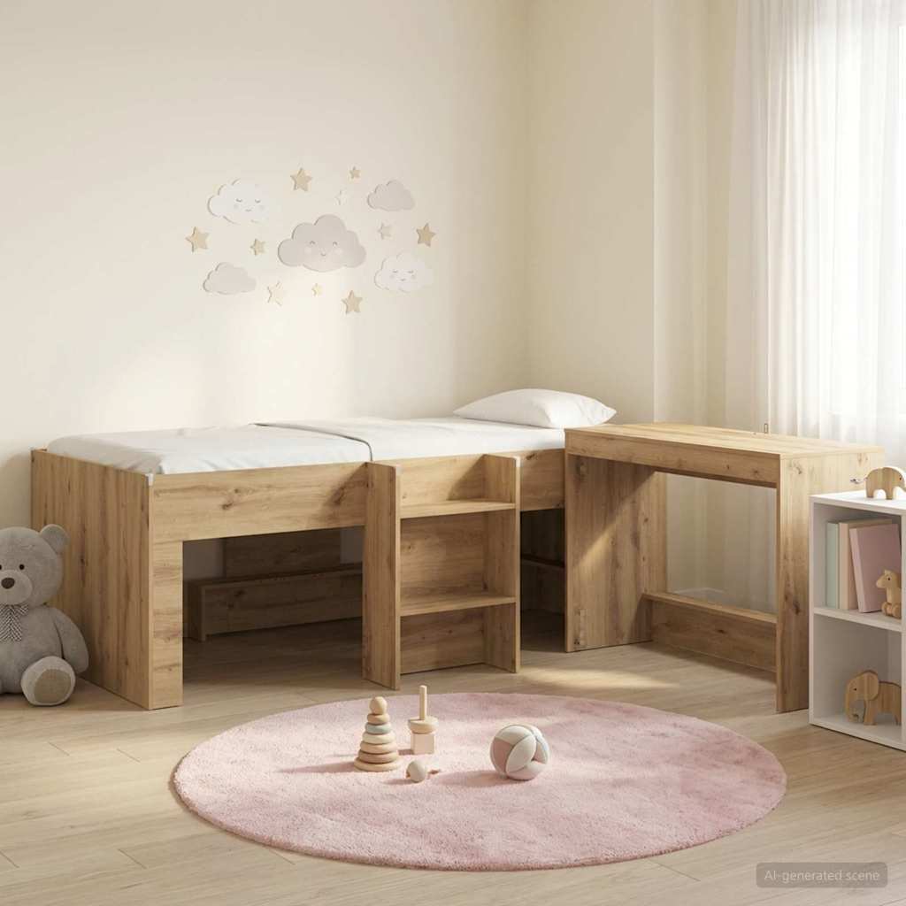 vidaXL Kids'High Bed Frame with Desk 2 pcs Artisan Oak 1