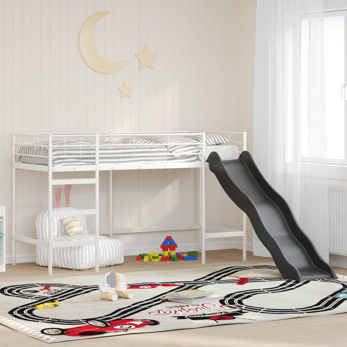 vidaXL Kids'Loft Bed Frame with Slide White and Anthracite 1